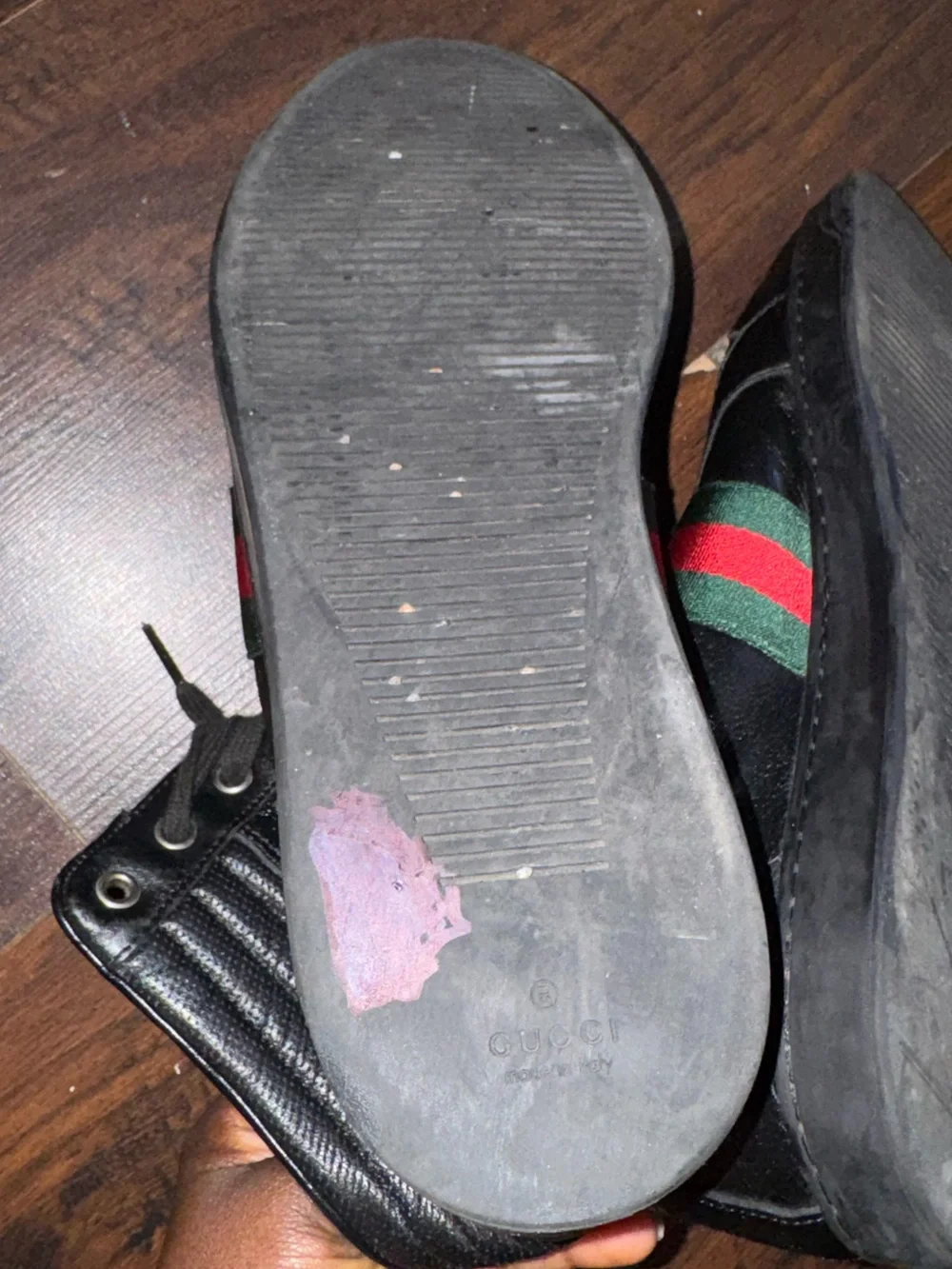 Gucci Black Leather High-Top Boots with Green and Red Web Stripe